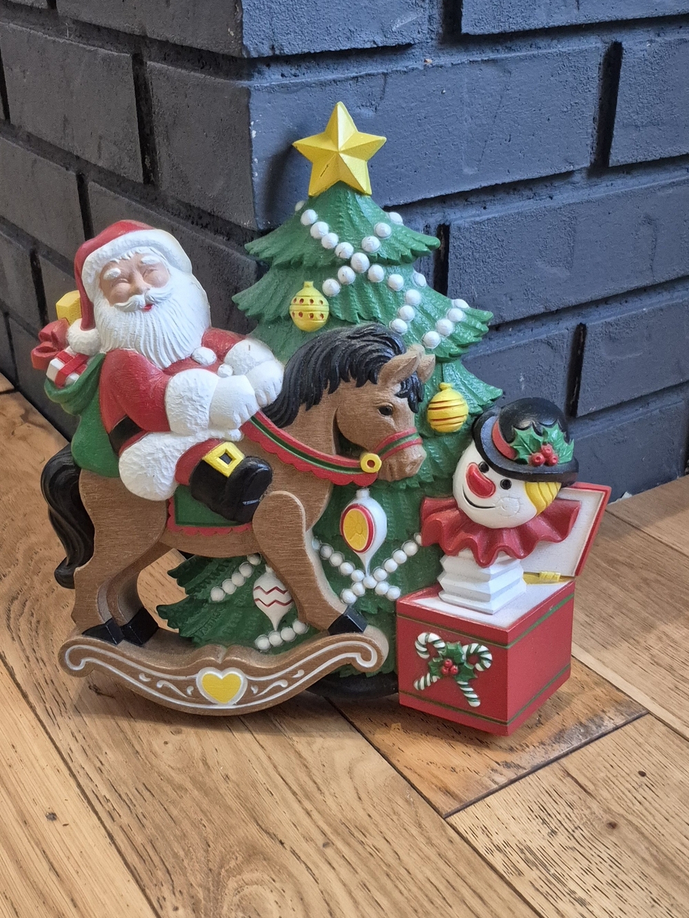 USA Burwood Products Kids Christmas Santa w/gifts rocking horse wall hanging